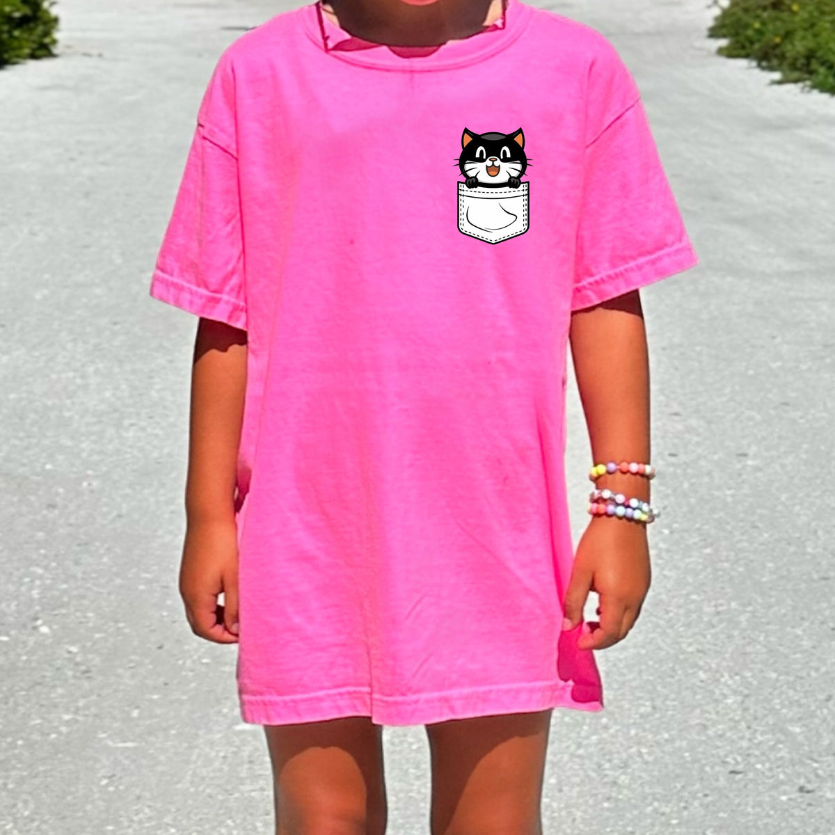 Black Cat Halloween Pocket Print Printed Comfort Colors T-Shirt 