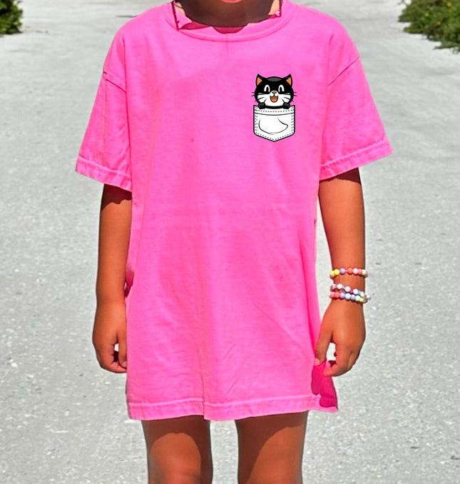 Black Cat Halloween Pocket Print Printed Comfort Colors T-Shirt 