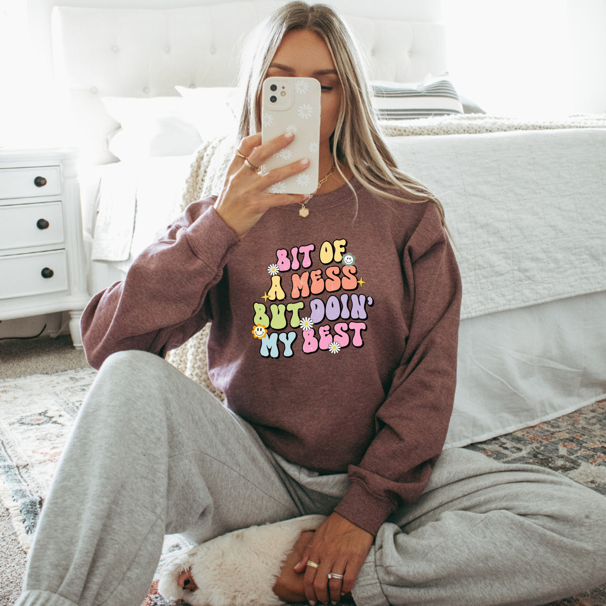 Bit Of A Mess But Doin My Best - Crewneck Sweatshirt