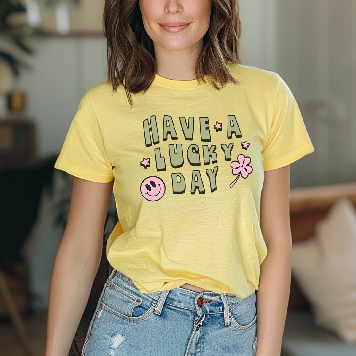 Have A Lucky Day Printed Tee – Aesthetic Motivational Shirt, Positive Message Graphic Tee, Lucky Day Gift Idea - Softstyle 100% Cotton T-Shirt – Comfy Unisex Fit, Premium Quality Tee
