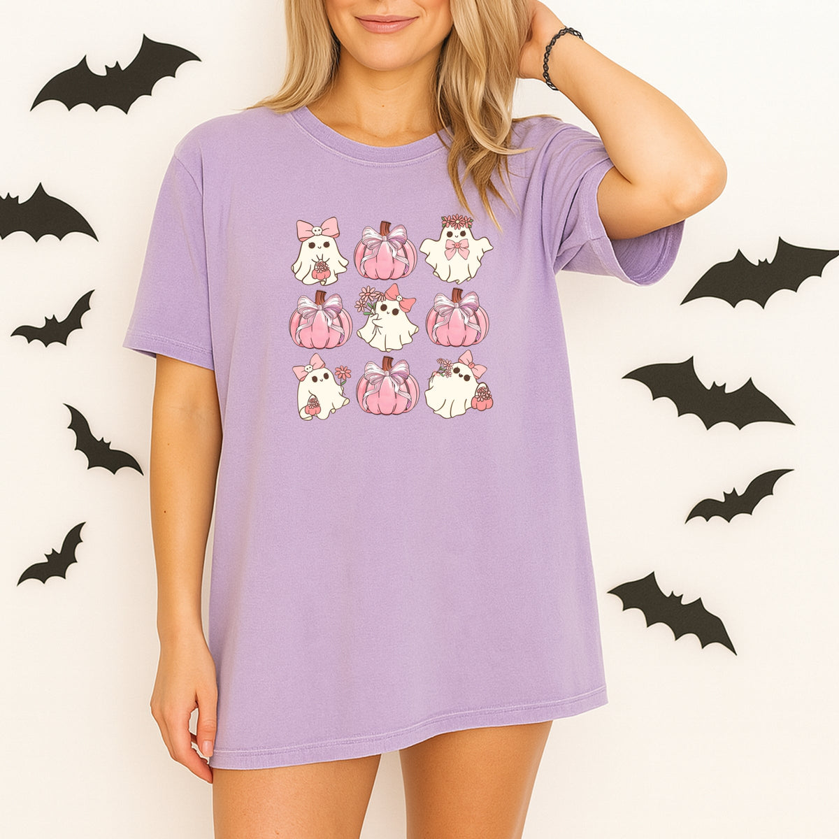 Imperial The Label Cute Pink Ghost Halloween Printed Comfort Colors T-Shirt 
