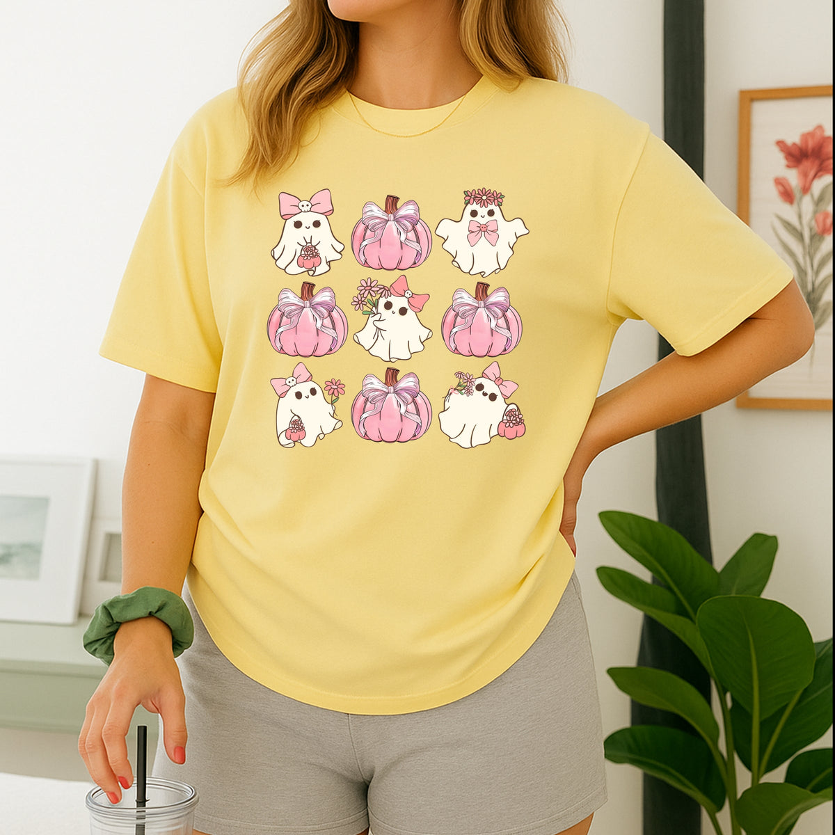Imperial The Label Cute Pink Ghost Halloween Printed Comfort Colors T-Shirt 