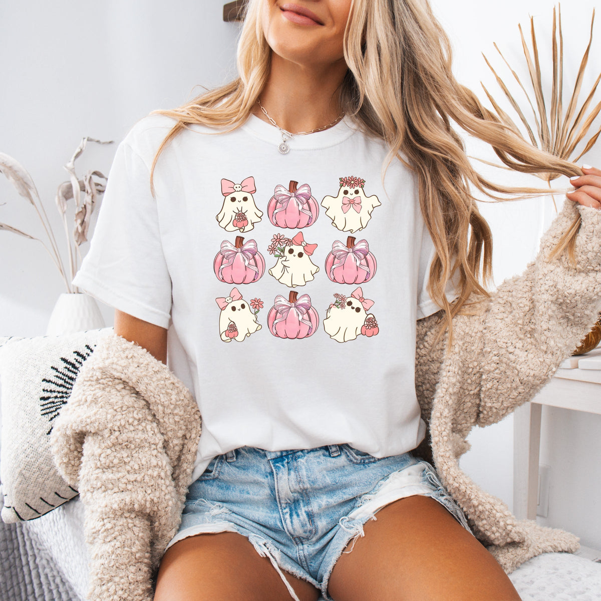 Imperial The Label Cute Pink Ghost Halloween Printed Comfort Colors T-Shirt 