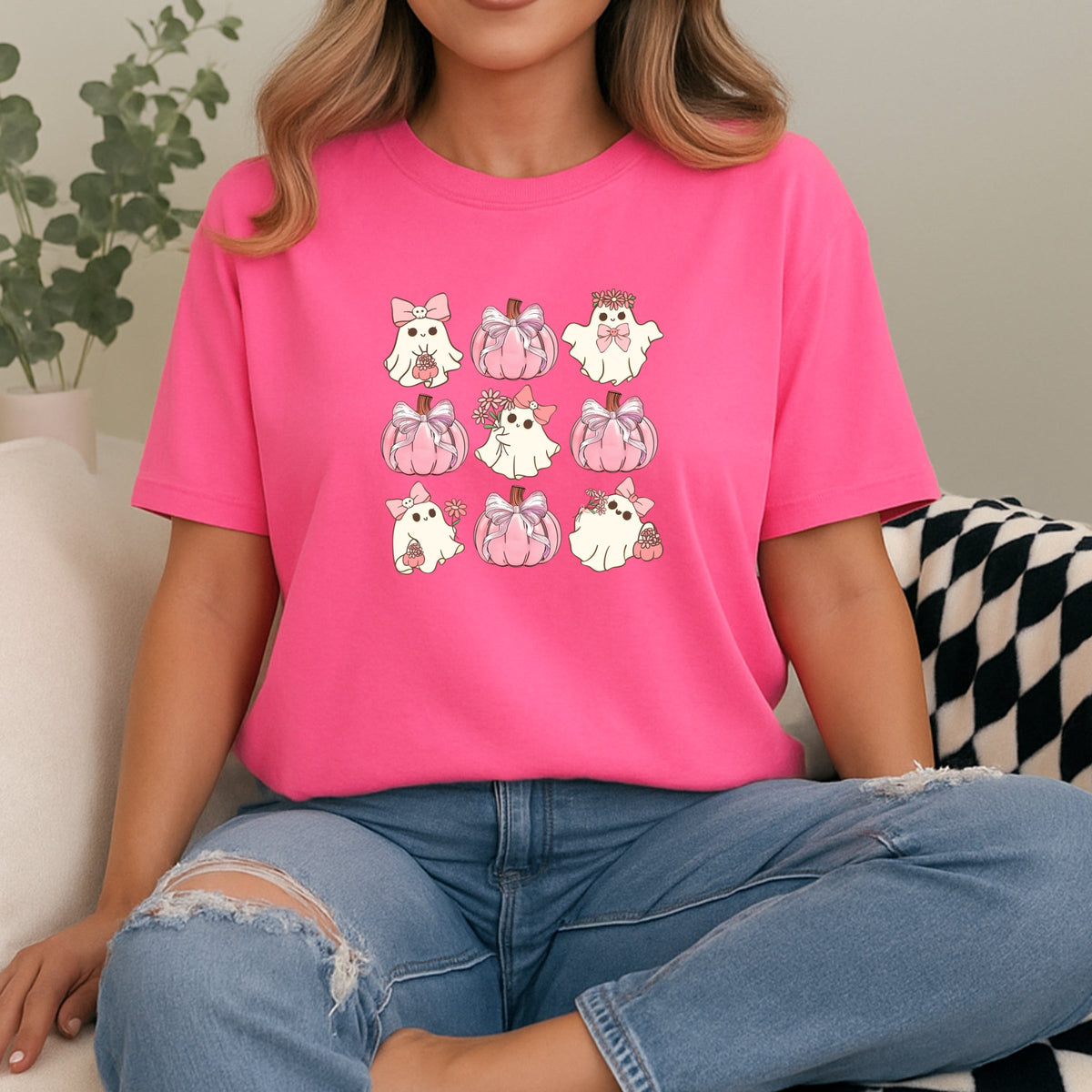 Imperial The Label Cute Pink Ghost Halloween Printed Comfort Colors T-Shirt 