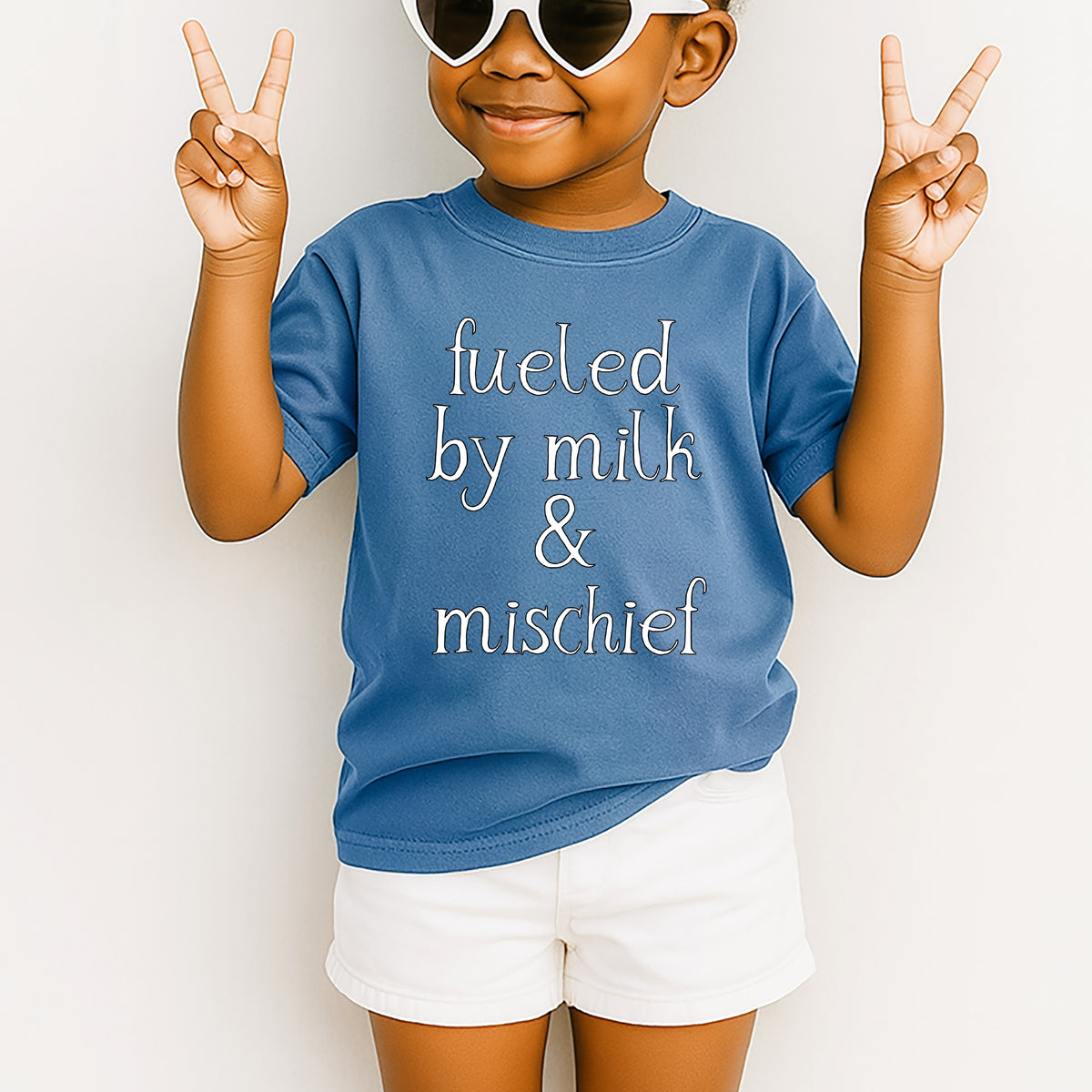 Fueled By Milk & Mischief – Adorable Graphic Tee, Playful Design for Kids, Cute & Funny Shirt - Youth Comfort Colors Garment-Dyed Heavyweight T-Shirt