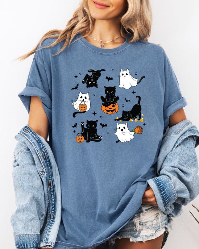 Cute Halloween Ghost Cat  Printed Comfort Colors T-Shirt 