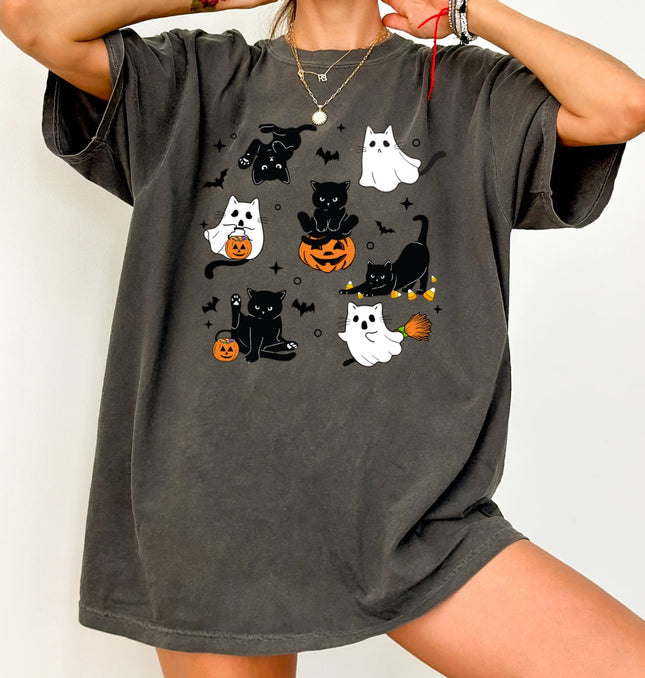 Cute Halloween Ghost Cat  Printed Comfort Colors T-Shirt 