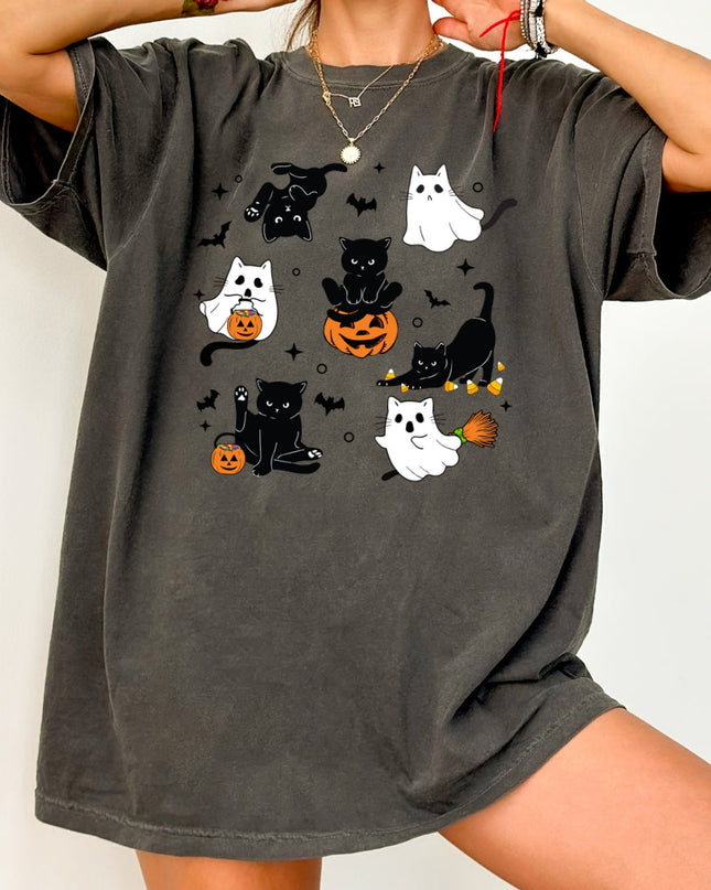 Cute Halloween Ghost Cat  Printed Comfort Colors T-Shirt 
