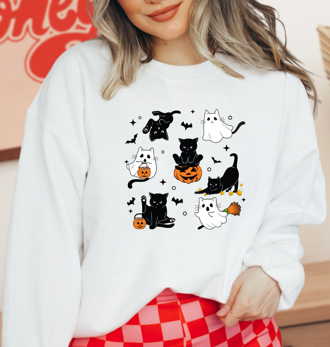 Cute Halloween Ghost Cat  - Adult Crewneck Sweatshirt
