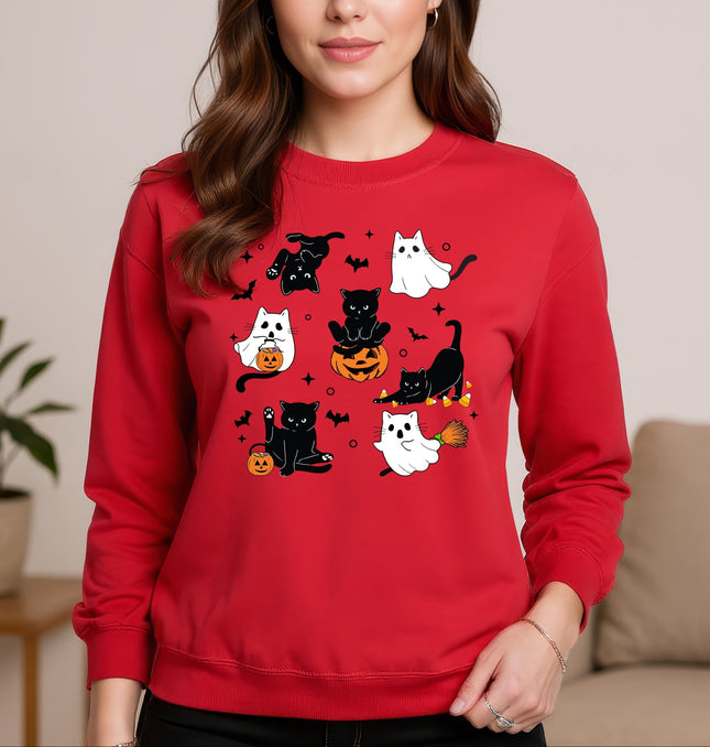Cute Halloween Ghost Cat  Printed Crewneck Sweatshirt