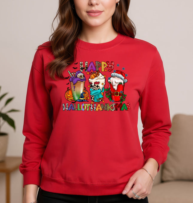 Happy HalloThanksMas Printed Crewneck Sweatshirt
