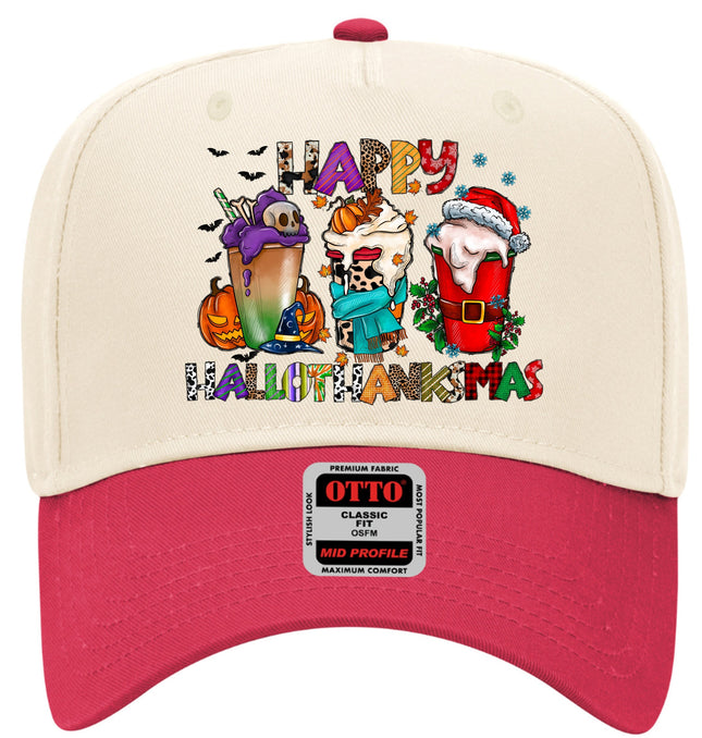 Happy HalloThanksMas Printed Trucker Hat