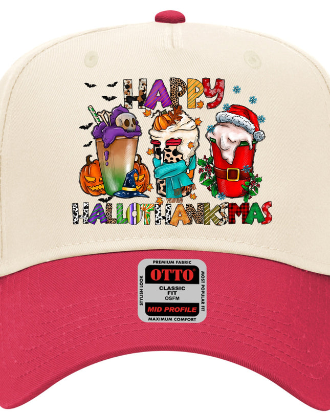 Happy HalloThanksMas Printed Trucker Hat