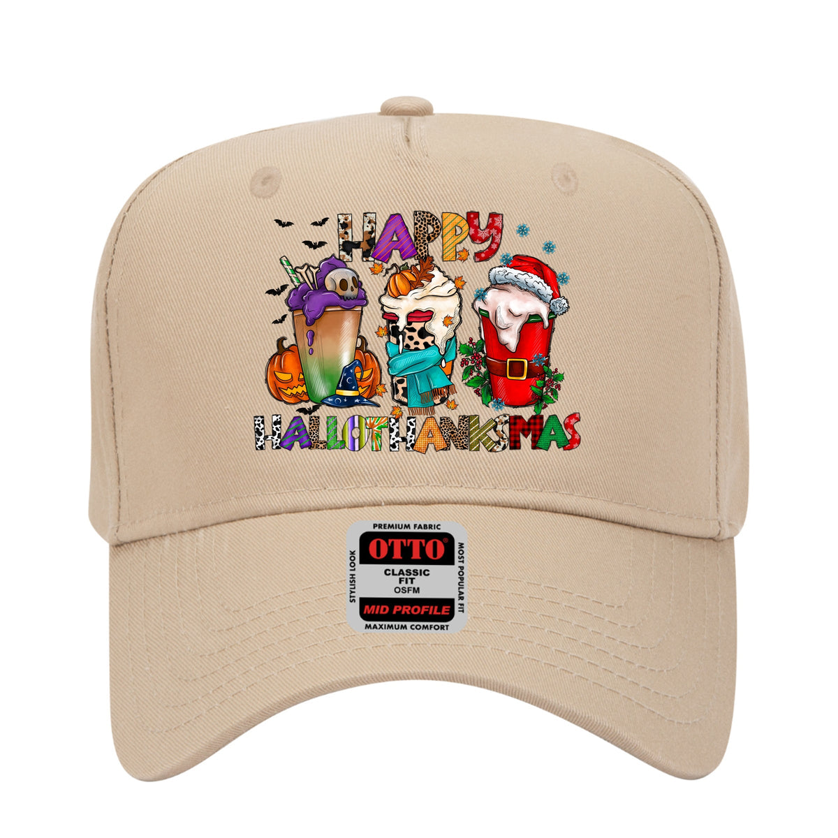Happy HalloThanksMas Printed Trucker Hat