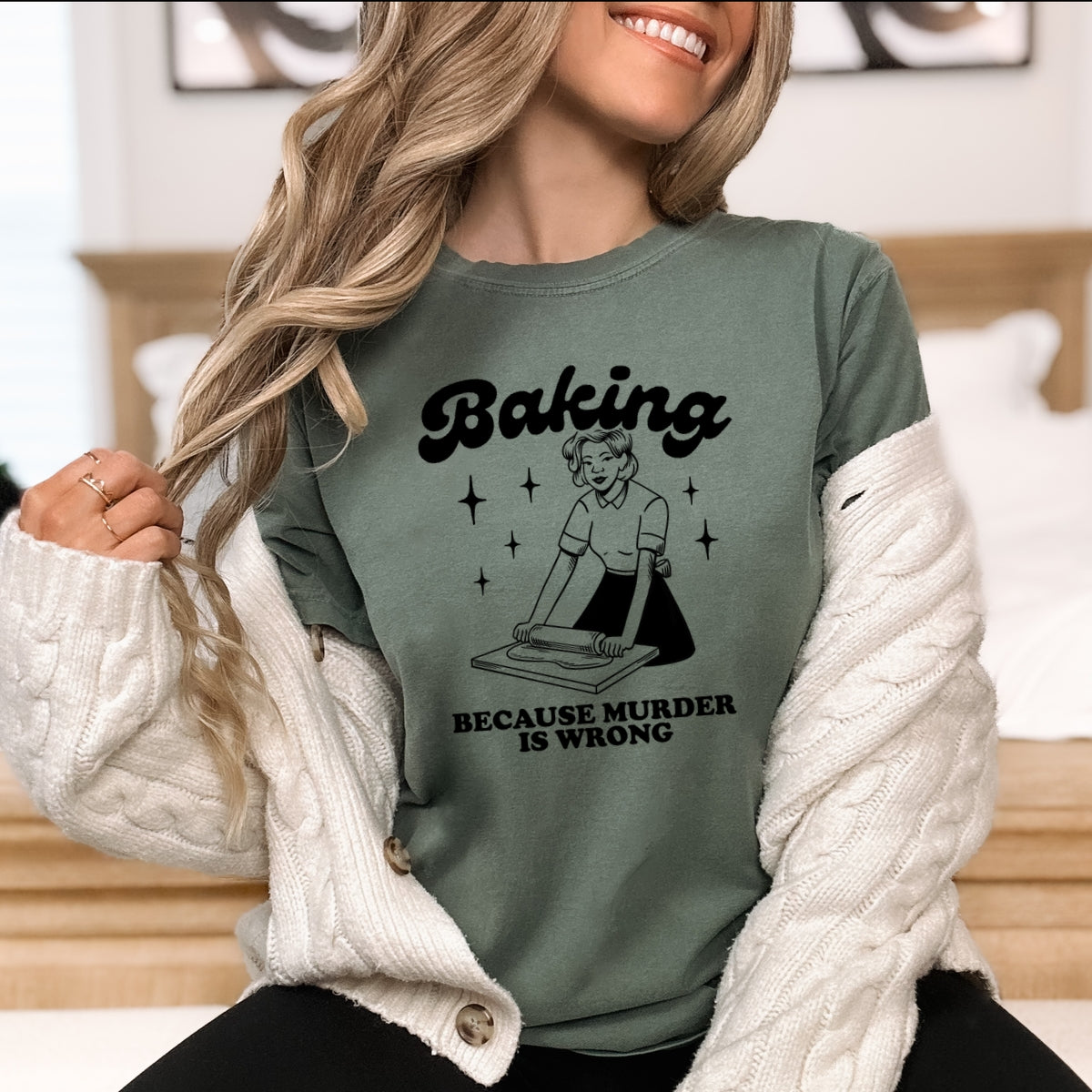 Baking Because Murder Is Wrong Printed Comfort Colors T-Shirt 