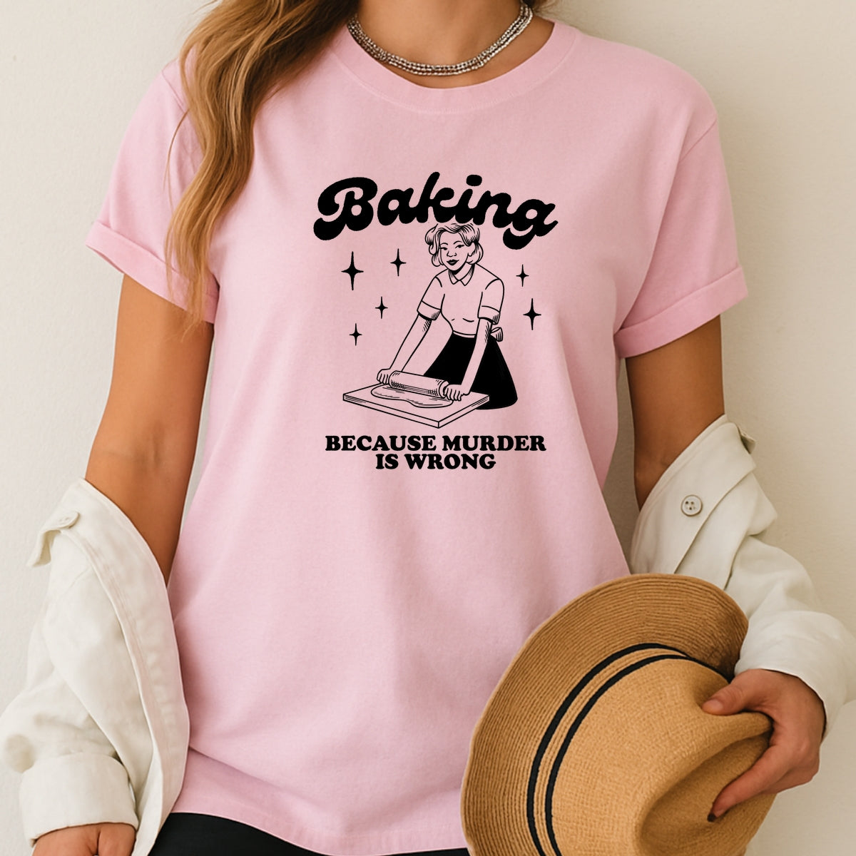 Baking Because Murder Is Wrong Printed Softstyle T-Shirt
