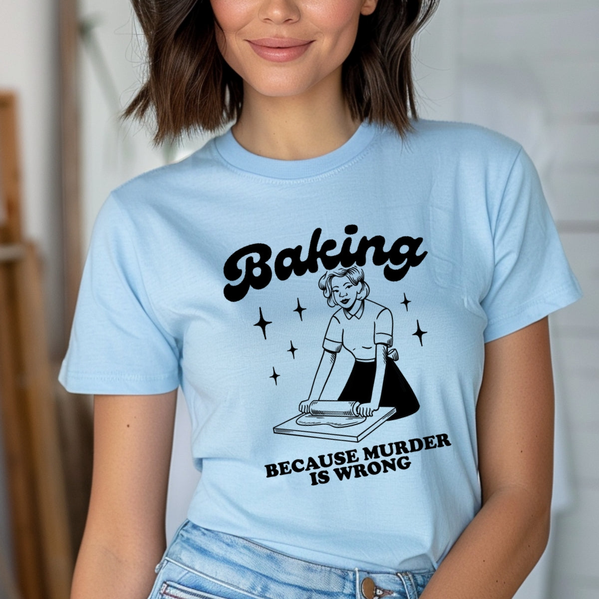 Baking Because Murder Is Wrong Printed Softstyle T-Shirt