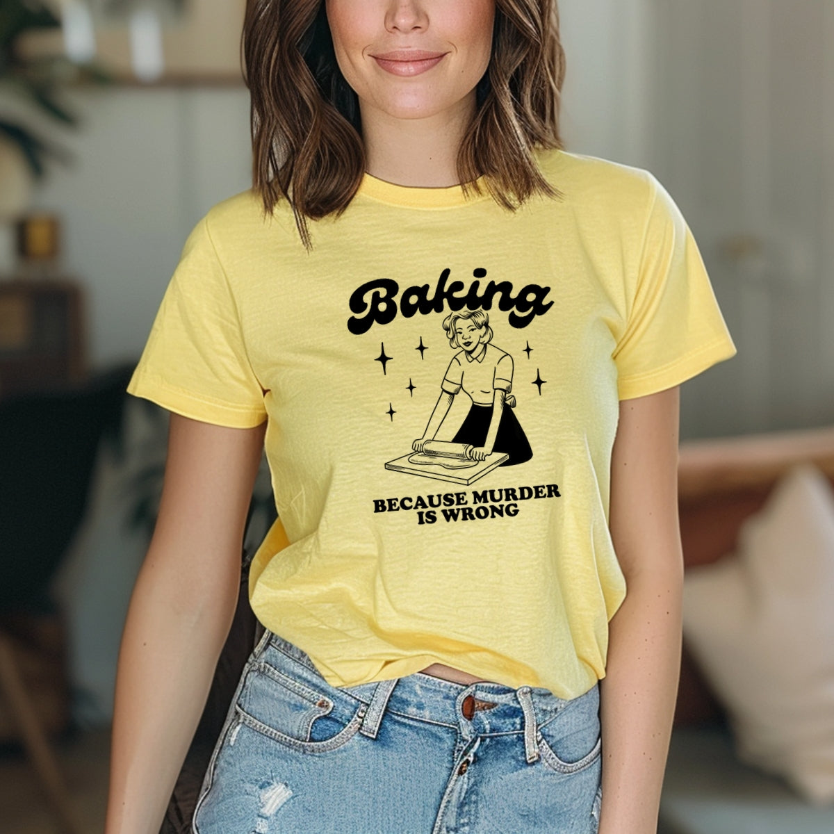 Baking Because Murder Is Wrong Printed Softstyle T-Shirt