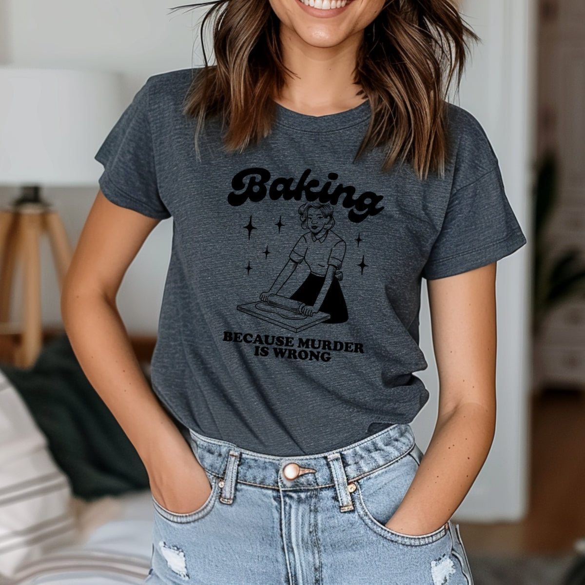 Baking Because Murder Is Wrong Printed Softstyle T-Shirt