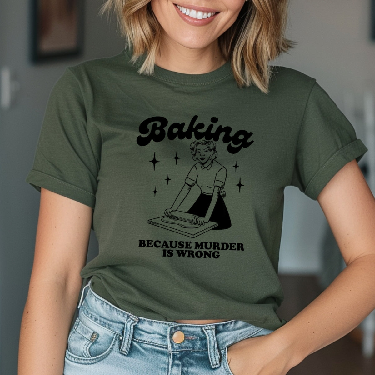 Baking Because Murder Is Wrong Printed Softstyle T-Shirt
