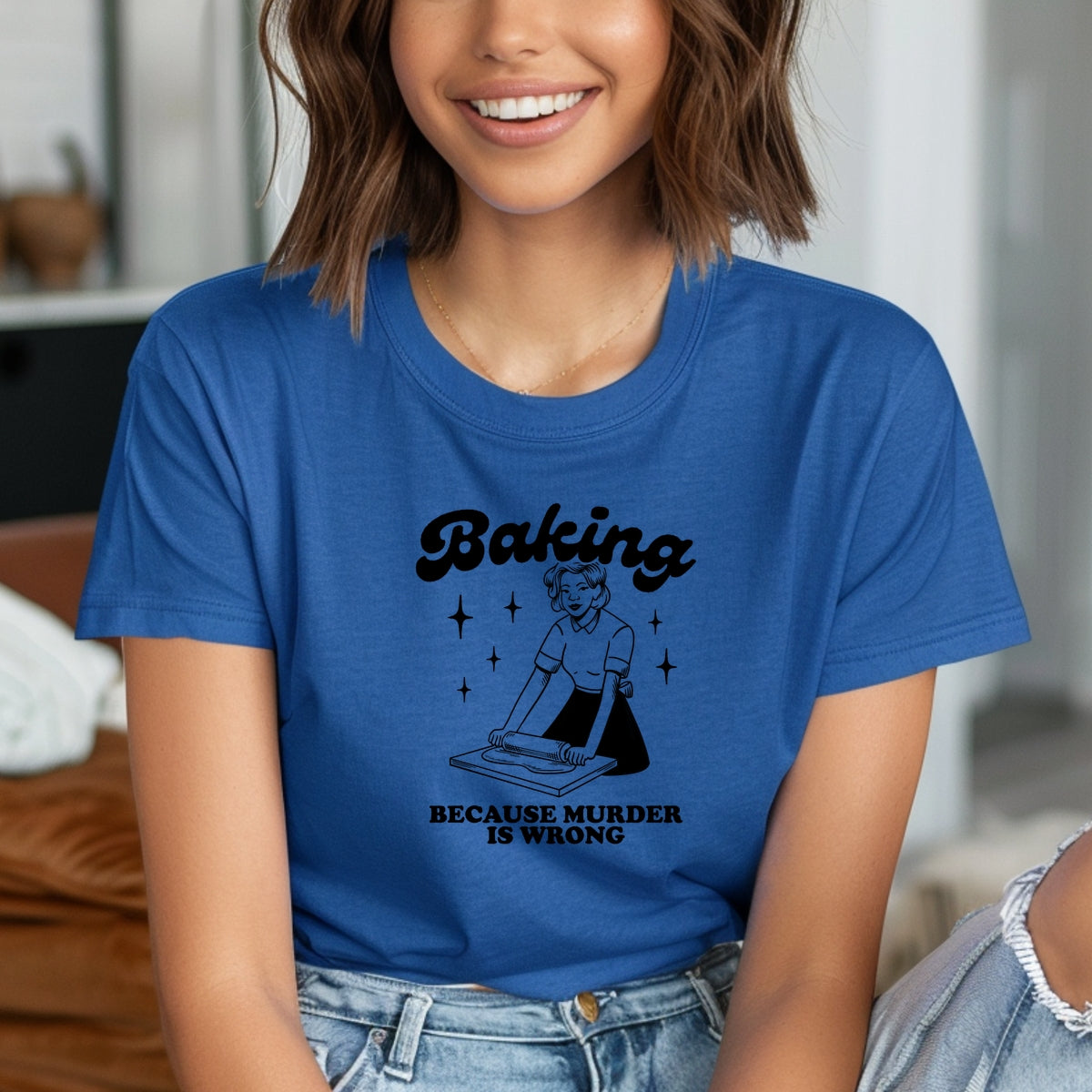 Baking Because Murder Is Wrong Printed Softstyle T-Shirt