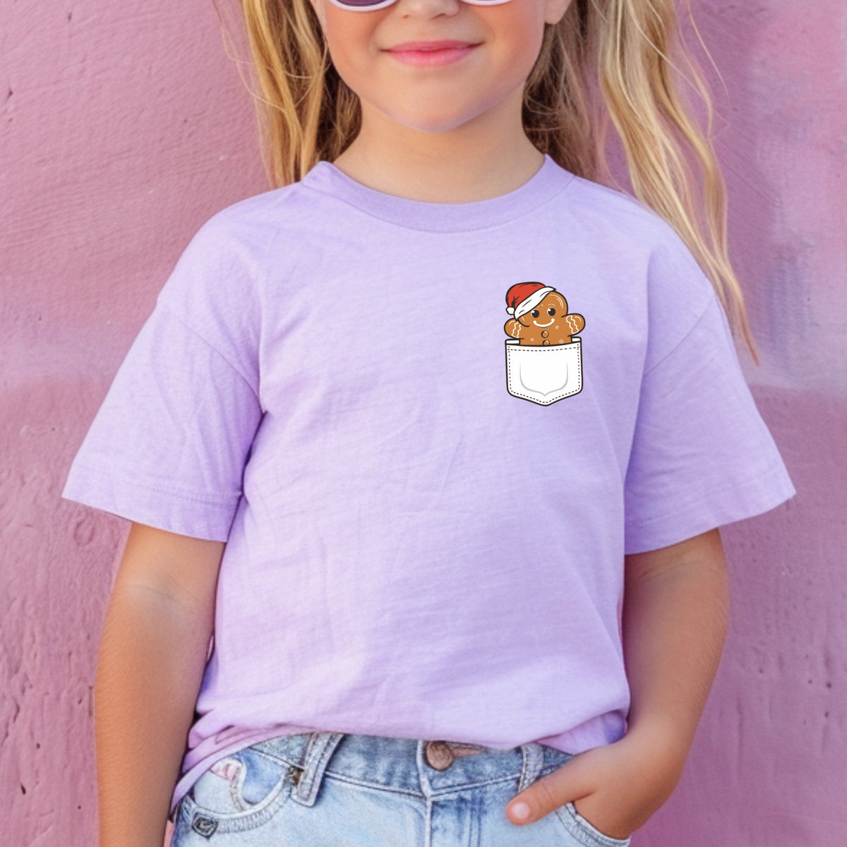 Christmas Gingerbread Man Pocket Print Kids - Youth Comfort Colors T-Shirt