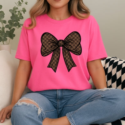Checkered Bow - Adult Comfort Colors T-Shirt