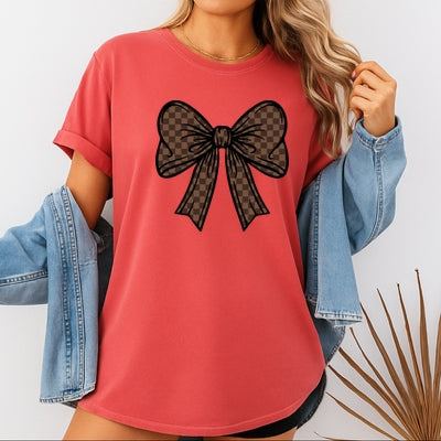 Checkered Bow - Adult Comfort Colors T-Shirt