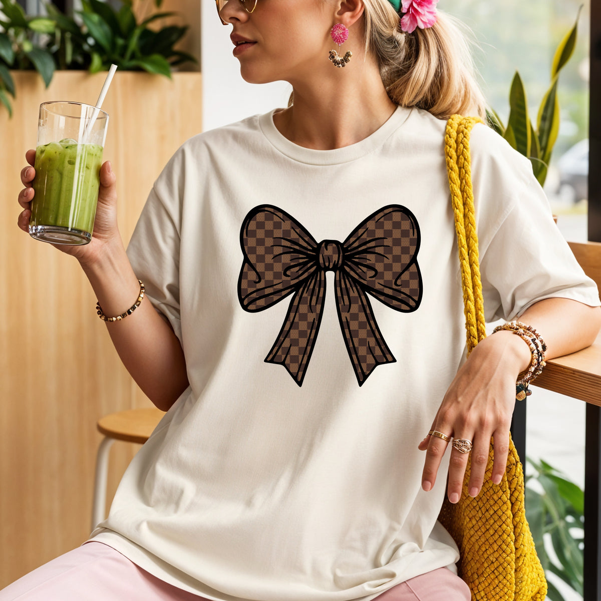 Checkered Bow - Comfort Colors T-Shirt 