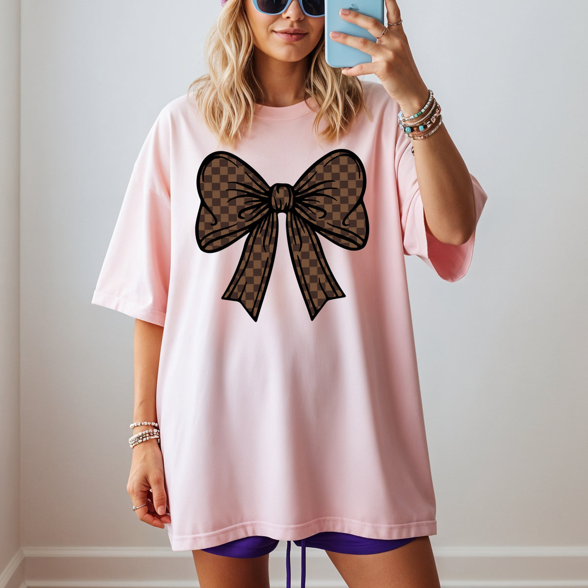 Checkered Bow - Comfort Colors T-Shirt 