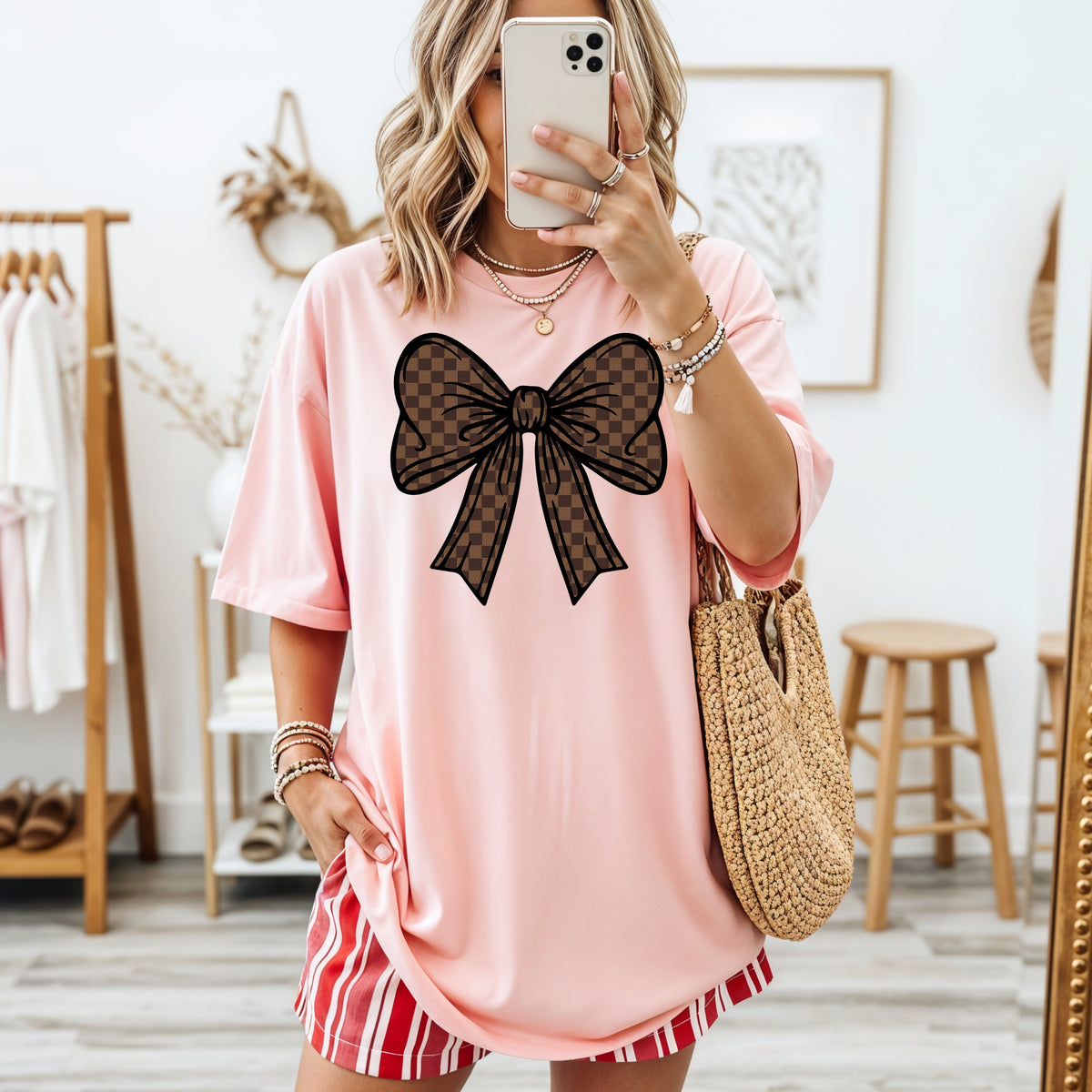 Checkered Bow - Comfort Colors T-Shirt 