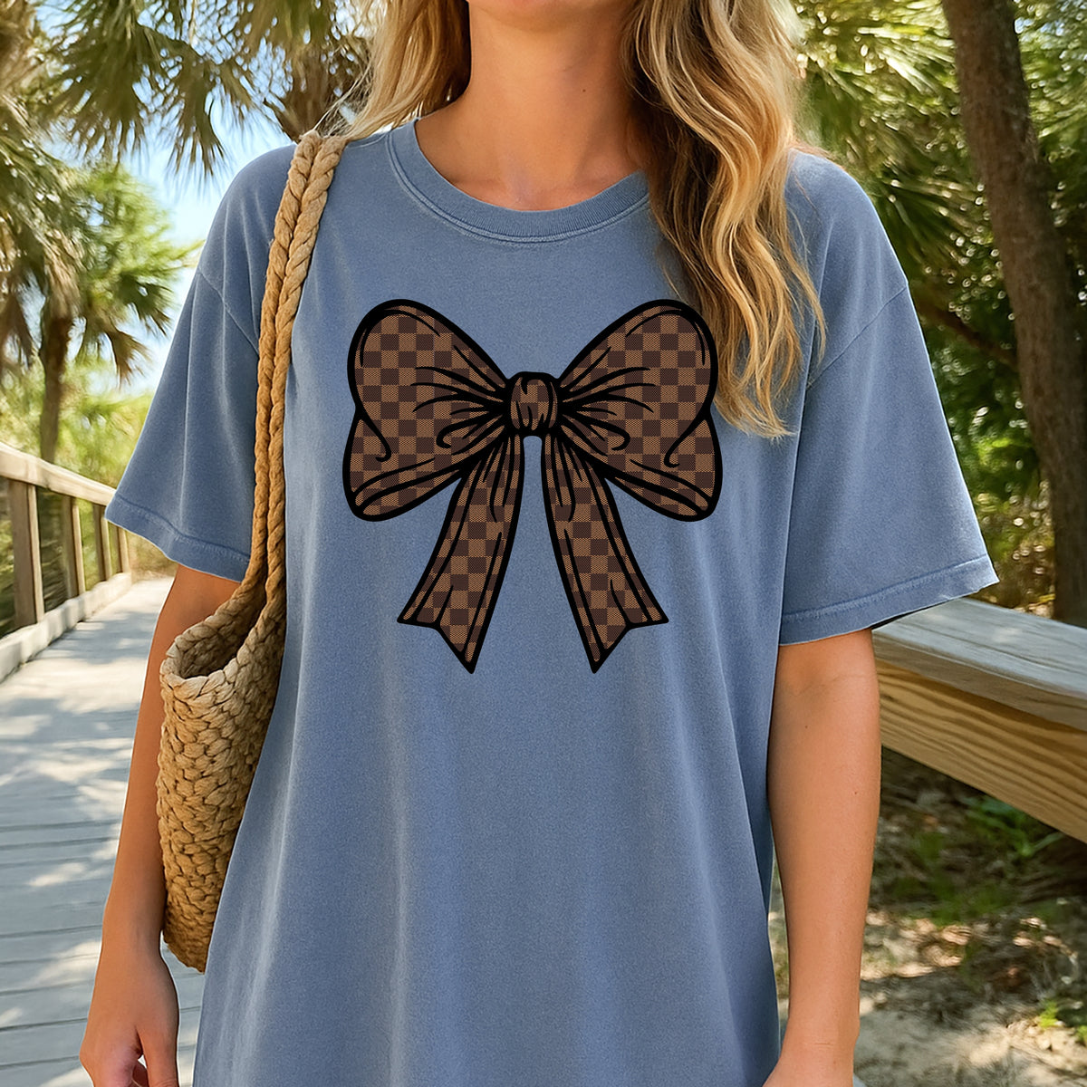 Checkered Bow - Comfort Colors T-Shirt 