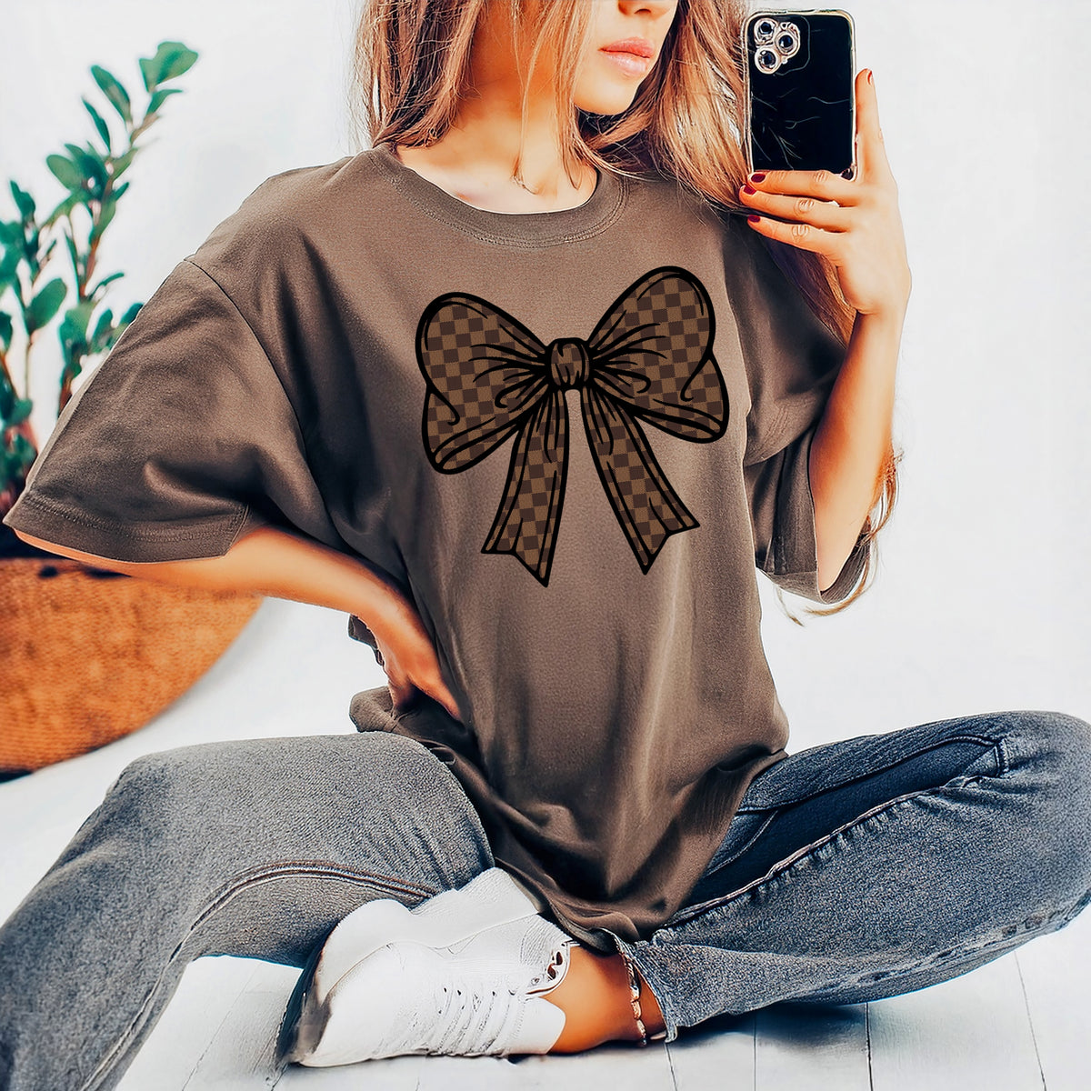 Checkered Bow - Comfort Colors T-Shirt 