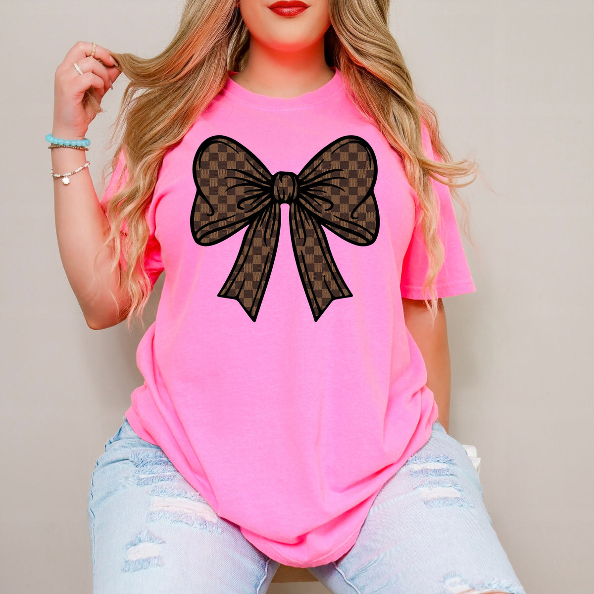Checkered Bow - Comfort Colors T-Shirt 