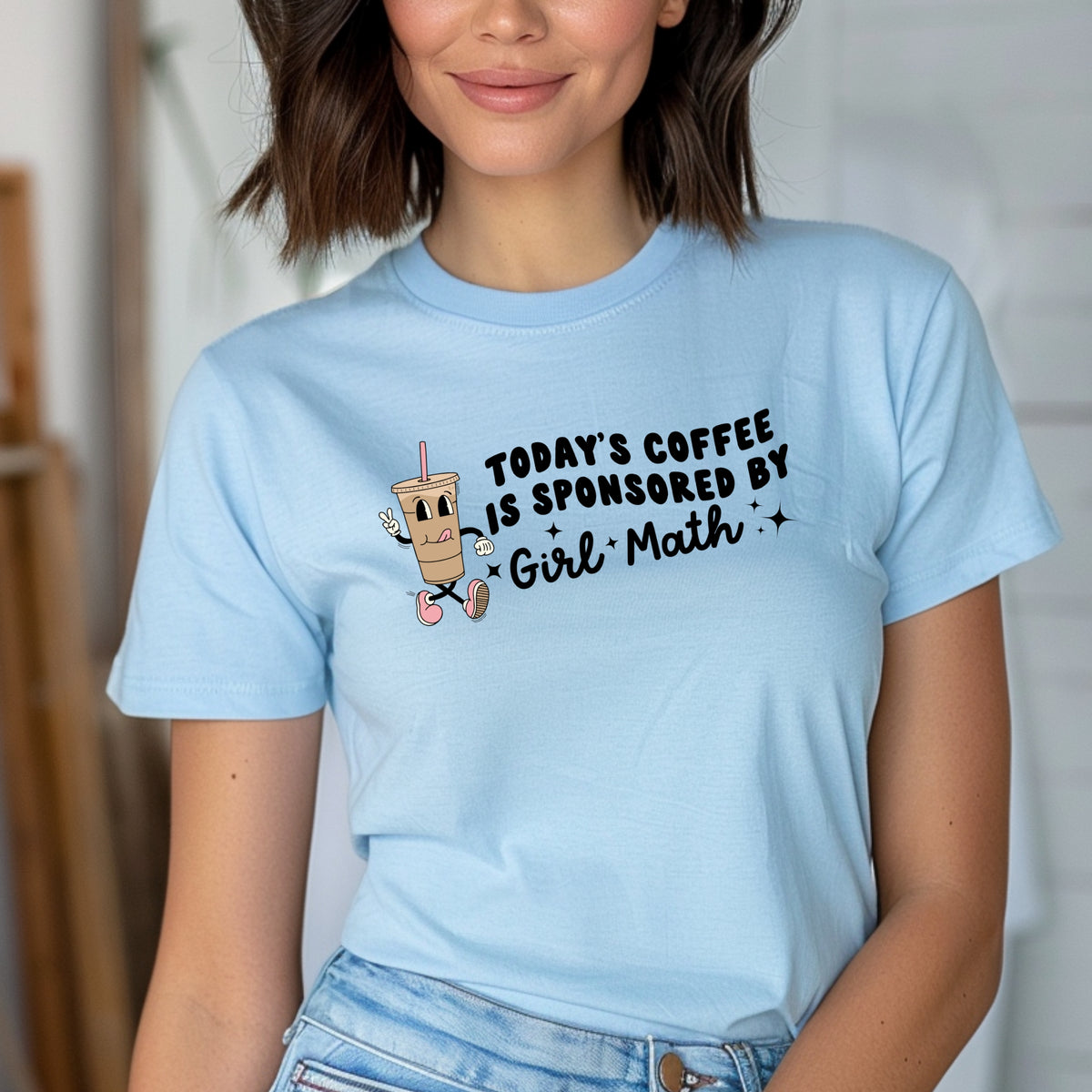 Iced Coffee Sponsored By Girl Math Shirt – Coffee Lover Tee,  Campus Outfit, Comfy Vibe - Softstyle 100% Cotton T-Shirt – Comfy Unisex Fit, Premium Quality Tee