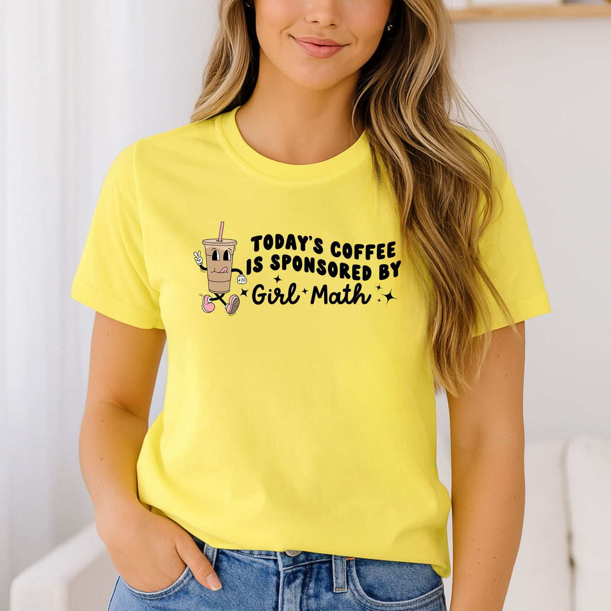 Iced Coffee Sponsored By Girl Math Shirt – Coffee Lover Tee,  Campus Outfit, Comfy Vibe - Softstyle 100% Cotton T-Shirt – Comfy Unisex Fit, Premium Quality Tee
