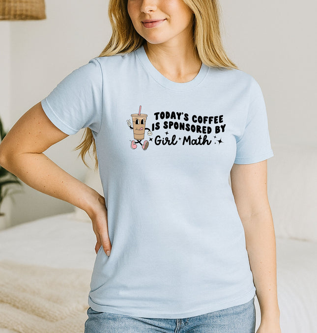Iced Coffee Sponsored By Girl Math Shirt – Coffee Lover Tee,  Campus Outfit, Comfy Vibe - Softstyle 100% Cotton T-Shirt – Comfy Unisex Fit, Premium Quality Tee