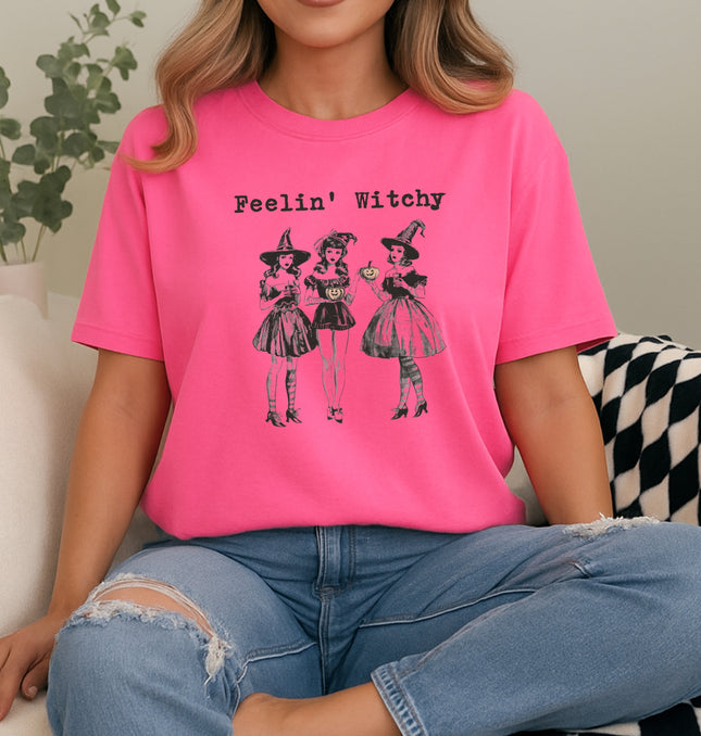 Feelin' Witchy Halloween – Halloween Witch Vibes Graphic Tee, Spooky Cute Shirt, Perfect for Trick or Treat Night - Unisex Comfort Colors Garment-Dyed Heavyweight T-Shirt