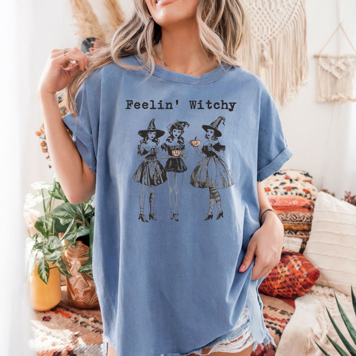 Feelin' Witchy Halloween – Halloween Witch Vibes Graphic Tee, Spooky Cute Shirt, Perfect for Trick or Treat Night - Unisex Comfort Colors Garment-Dyed Heavyweight T-Shirt