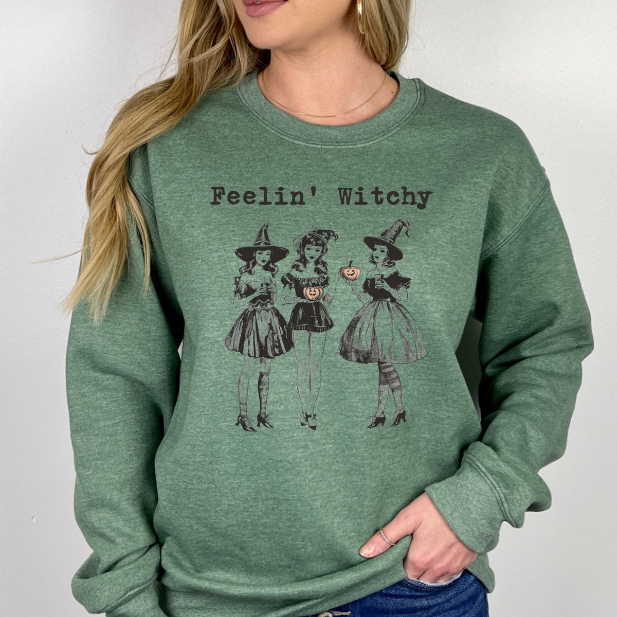 Feelin' Witchy Halloween – Adult Crewneck Sweatshirt
