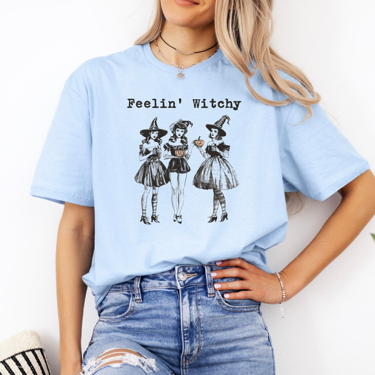 Feelin' Witchy Halloween – Halloween Witch Vibes Graphic Tee, Spooky Cute Shirt, Perfect for Trick or Treat Night - Softstyle 100% Cotton T-Shirt – Comfy Unisex Fit, Premium Quality Tee