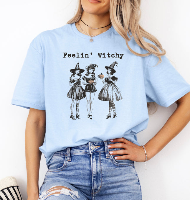 Feelin' Witchy Halloween – Halloween Witch Vibes Graphic Tee, Spooky Cute Shirt, Perfect for Trick or Treat Night - Softstyle 100% Cotton T-Shirt – Comfy Unisex Fit, Premium Quality Tee