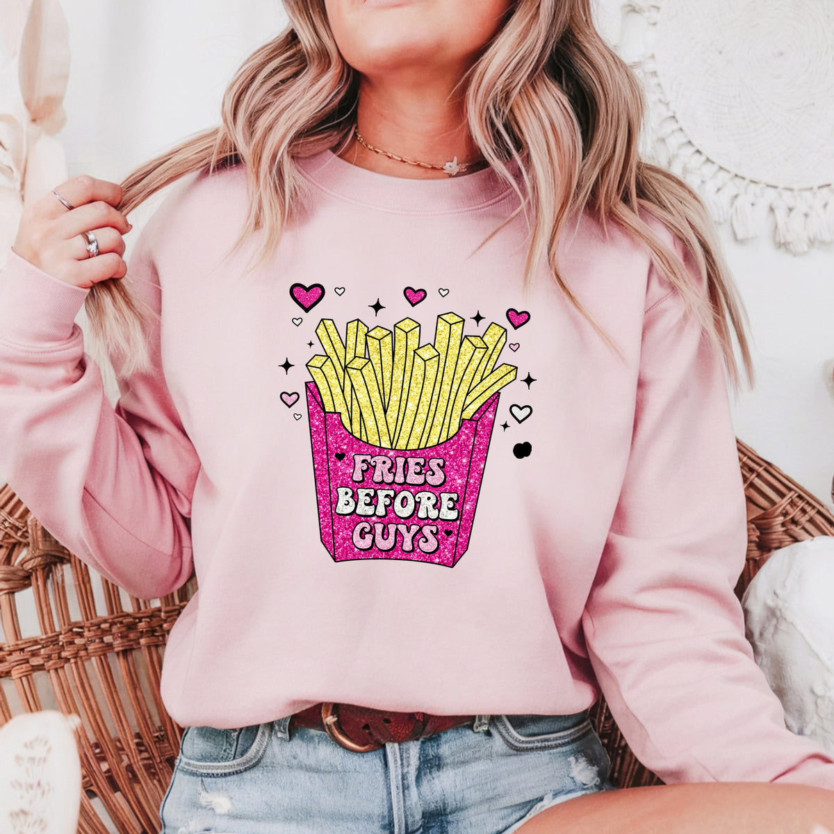 Fries Before Guys Valentines - Crewneck Sweatshirt