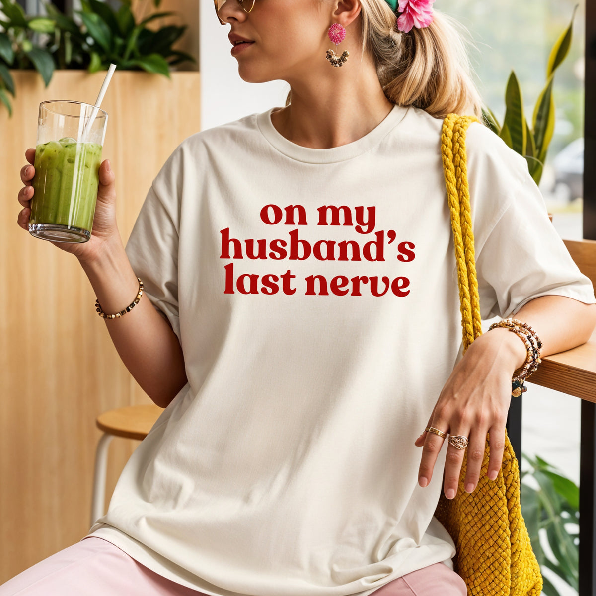 On My Husband's Last Nerve - Comfort Colors T-Shirt  and Crewneck Sweatshirt