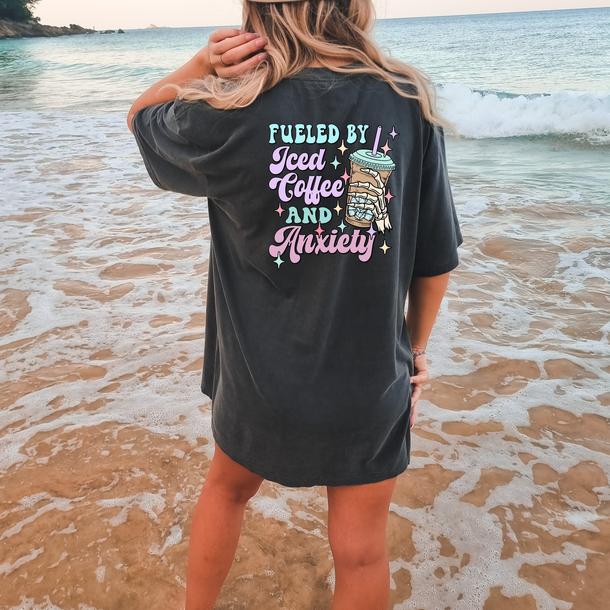 Fueled by Iced Coffee and Anxiety - Adult Comfort Colors T-Shirt
