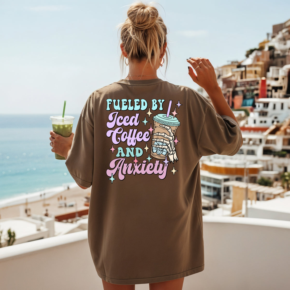 Fueled by Iced Coffee and Anxiety - Adult Comfort Colors T-Shirt