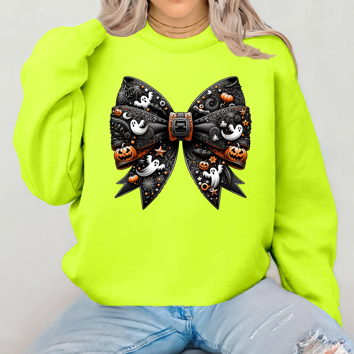 Ribbon Halloween Printed Crewneck Sweatshirt