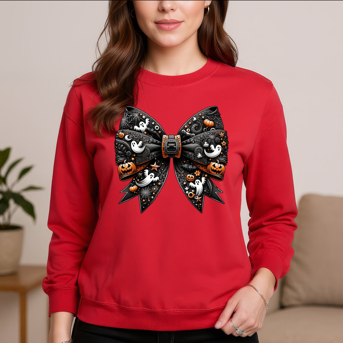 Ribbon Halloween Printed Crewneck Sweatshirt