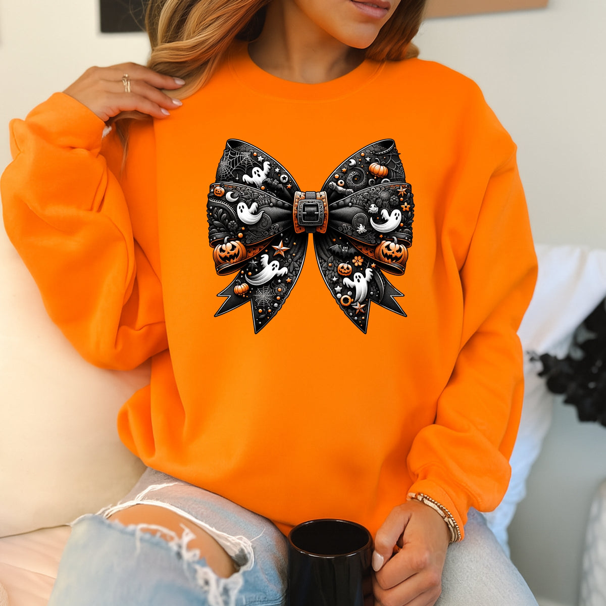 Ribbon Halloween Printed Crewneck Sweatshirt