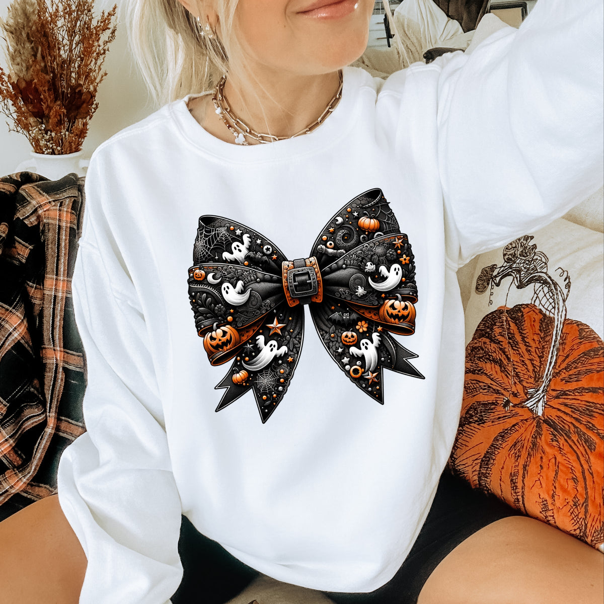 Ribbon Halloween Printed Crewneck Sweatshirt
